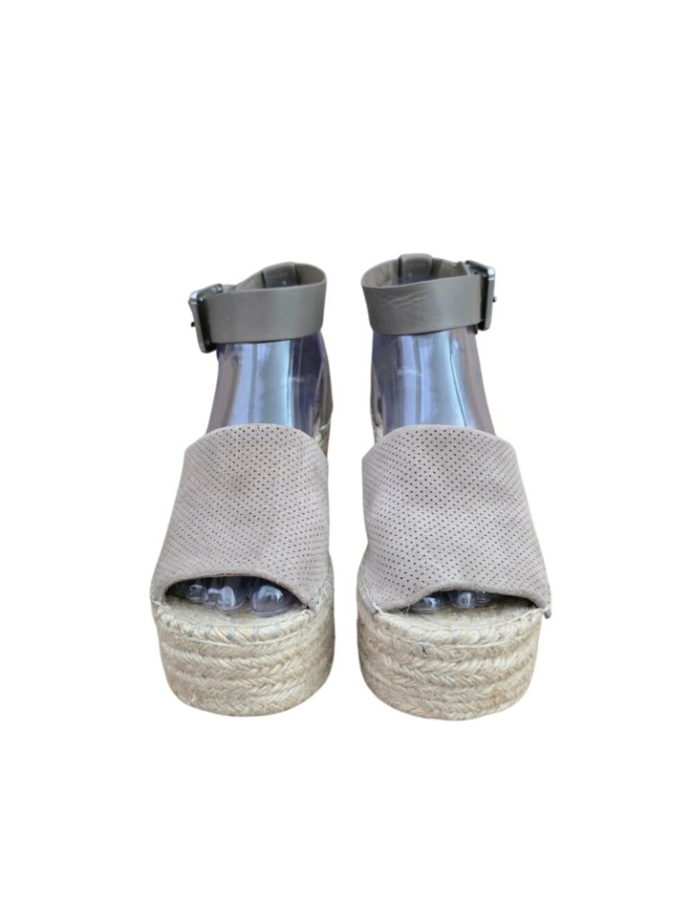 Marc Fisher Adalyne Perforated Suede Espadrille Wedge Sandals Taupe 7 Worn Once - Picture 4 of 6